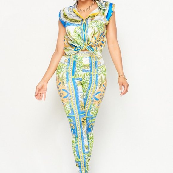 LAST ONE! 2-Piece Printed Padded Shoulder Pants Set - Picture 3 of 8